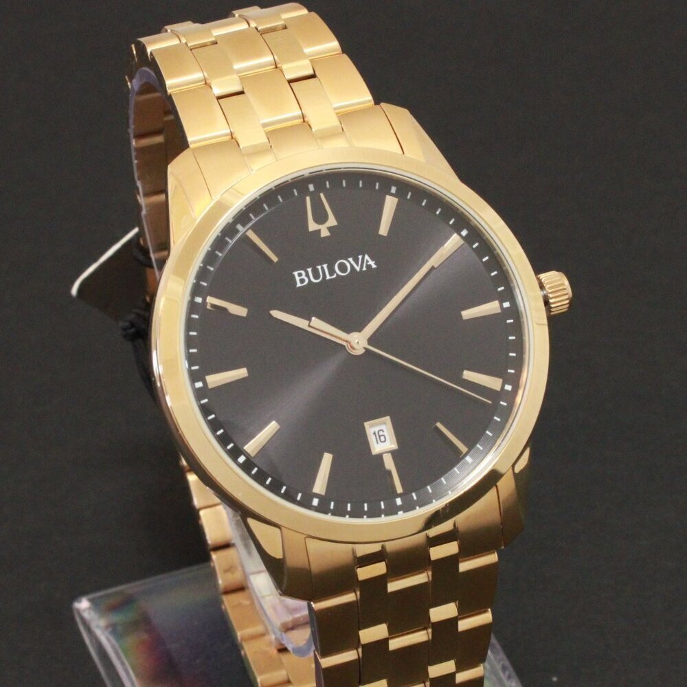 Bulova Men's Classic Sutton Watch Gold Tone Black Dial Date At Six 40mm